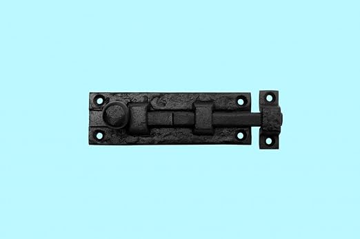 Renovators Supply Manufacturing Slide Bolt Latch 4 in. Black Wrought Iron Slide Bolt with Catch and Mounting Hardware Pack of 4