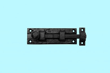Renovators Supply Manufacturing Slide Bolt Latch 4 in. Black Wrought Iron Slide Bolt with Catch and Mounting Hardware Pack of 4