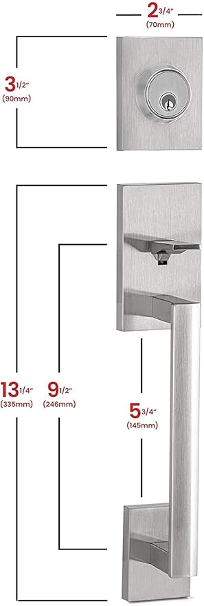 Berlin Modisch HandleSet Front Door Entry Handle and Deadbolt Lock Set Slim Square Single Cylinder Deadbolt and Lever Reversible for Right & Left Sided Doors Heavy Duty – Satin Nickel Finish