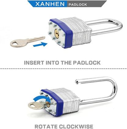 Laminated Steel Padlocks, Keyed Alike - 60 Pack, 1-9/16" Shackle, Brass Cylinder, Metallic, For Hasp Latch, Sheds, Fences, Storage Locker, School, Gym