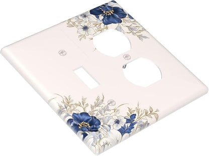 Decorative Outlet Covers Rustic Blue White Flowers Floral Penoy 2 Gang Wall Plate Cover Single Toggle Duplex Combo Two Switch Light Switch Cover Plate Jumbo Face Plate