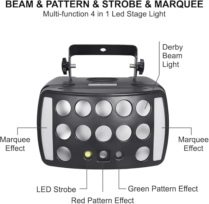 DJ Lights Party Light, Stage Disco Light 4 in 1 RGBW Derby Beam, Led Strobe, Remote & DMX Control Perfect for Wedding Bar Club Disco Party Festival Stage & DJ Lighting, Black