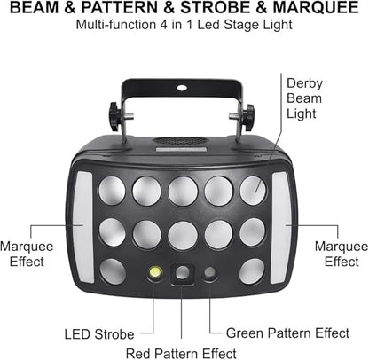 DJ Lights Party Light, Stage Disco Light 4 in 1 RGBW Derby Beam, Led Strobe, Remote & DMX Control Perfect for Wedding Bar Club Disco Party Festival Stage & DJ Lighting, Black