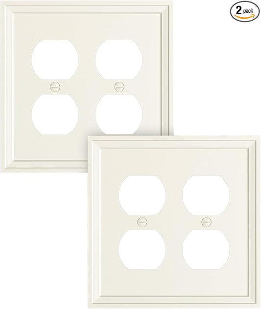 2-Pack Double Duplex Outlet Cover, Natural Bamboo Fiber Switch Plates and Outlet Covers, Light Almond Decorative Wall Plates for Electrical Outlets, 2 Gang Receptacle Cover