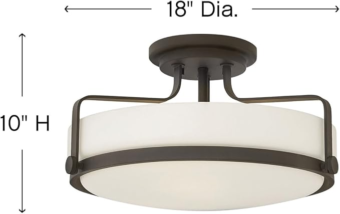 Hinkley Harper 3643OZ Large Semi-Flush Ceiling Light - Sleek, Retro Style - Oil Rubbed Bronze + Etched Opal Glass