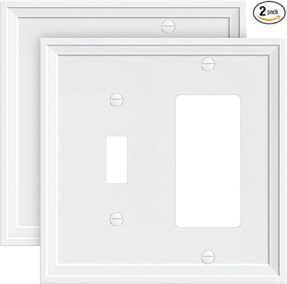 2-Pack Combo Toggle/Decorator Light Switch Cover Plate, White Decorative Electrical Outlet Covers, Bamboo Fiber Wall Switch Plates and Outlet Covers