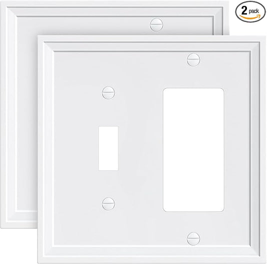 2-Pack Combo Toggle/Decorator Light Switch Cover Plate, White Decorative Electrical Outlet Covers, Bamboo Fiber Wall Switch Plates and Outlet Covers