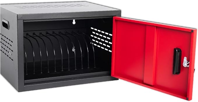 12 Bay Charging Cabinet for Laptop/Chromebook, Black Locking Charging Station with 12-Outlet Strip, Cable Clips, Grommet Holes & Wall-Mount 18.98" W×12.99" D×14.96" H for Office/Classroom