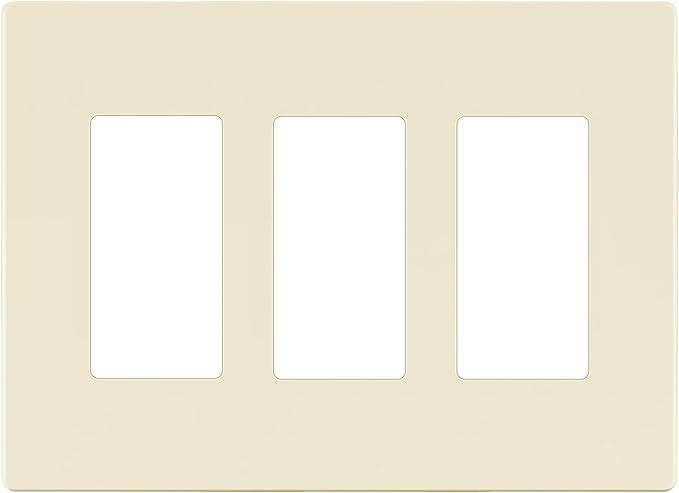 LIDER Matte Finish Decorator Switch Cover, Screwless Wall Plate, Mid-Size 3-Gang 4.88" x 6.77", Unbreakable Polycarbonate Thermoplastic, UL Listed, LSWP-33M-LA, Light Almond