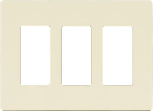 LIDER Matte Finish Decorator Switch Cover, Screwless Wall Plate, Mid-Size 3-Gang 4.88" x 6.77", Unbreakable Polycarbonate Thermoplastic, UL Listed, LSWP-33M-LA, Light Almond