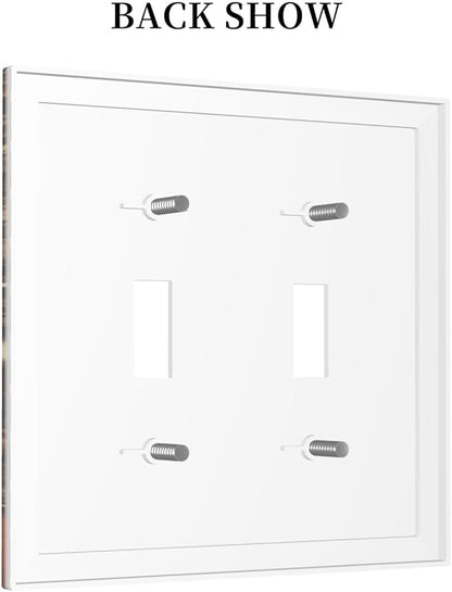 Decorative Light Switch Cover Plate Vintage Coffee Beans Leaf Cup 2 Gang Wall Plate Oversized Double Toggle Two Switch Wall Cover Plate Dual Device Faceplate