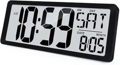 TXL 14.2"" Large Digital Wall Clock Battery Operated, Digital Clock Large display with Day, Date & Temperature, Large wall clock for Bedroom, Livingroom, Office，Battery Included, Black
