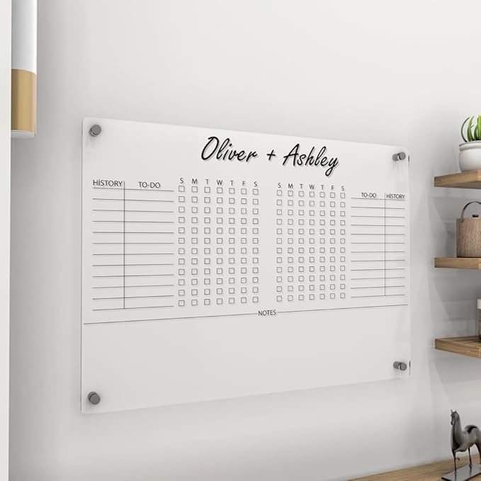 Personalized Acrylic Habit Tracker | Dry Erase Weekly Checklist & Notes Board | 5mm Clear Wall-Mounted To-Do List & Productivity Planner | Home, Office, Couples, Partners | (18"x14")