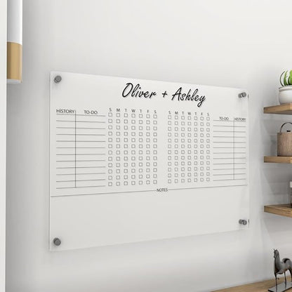 Personalized Acrylic Habit Tracker | Dry Erase Weekly Checklist & Notes Board | 5mm Clear Wall-Mounted To-Do List & Productivity Planner | Home, Office, Couples, Partners | (18"x14")