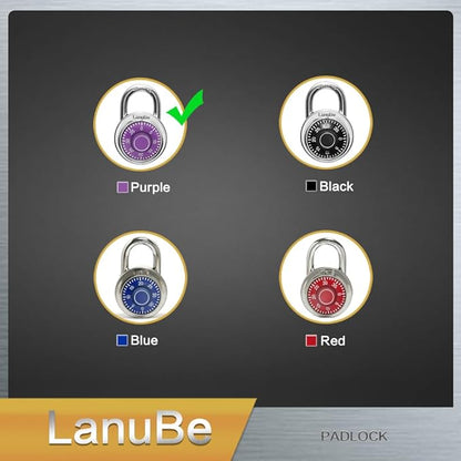 LanuBe Standard Dial Combination Lock, 2 inches. Wide, with Different Combinations, Purple Turnplate, Pack of 12; Lock for School, Employee, Gym Sports Locker, Case, Toolbox