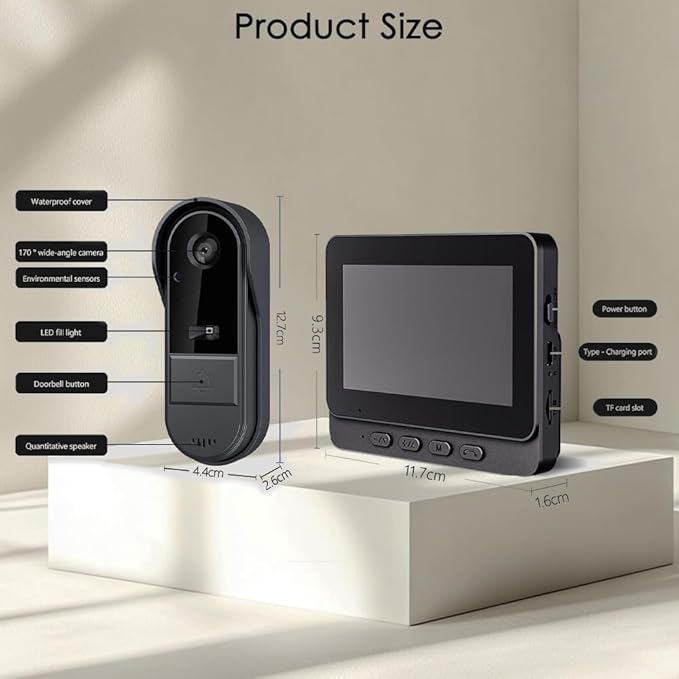Doorbell Camera Wireless with Monitor for Apartment, Timbre con Camara 1080P No Subscription/App/WiFi Needed,Waterproof Door Bell Video Intercom 2-Way Talk, 170° View Angle Timbre con Camara