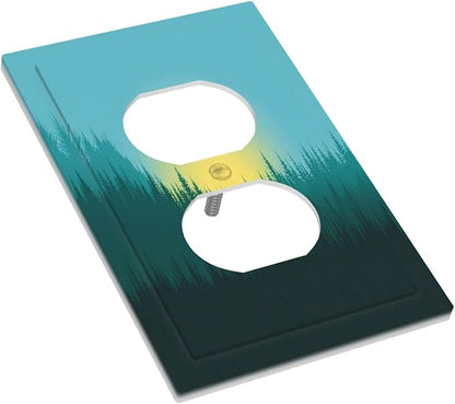 Green Forests And Birds Sun Woodland Outlet Covers 1 Gang Duplex Light Switch Cover Wall Plate Decorative Switch Plates Electrical Receptacle Faceplate for Bedroom Bathroom Decor