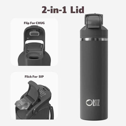 OISIZ Insulated Water Bottle 24 oz with 2 in 1 Spout and Straw Lid,One Click Safety Lock,100% Leakproof,Keep Cold 24H,Vacuum Stainless Steel Water Bottle for School,Travel and Sports,Dishwasher Safe