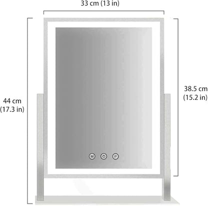 HIEEY Lighted Makeup Mirror, Hollywood Vanity Mirror with Lights, Three Color Lighting Modes, and 5X Magnification Mirror, Smart Touch Control, 360°Rotation (17.3in,White,Gift Box)
