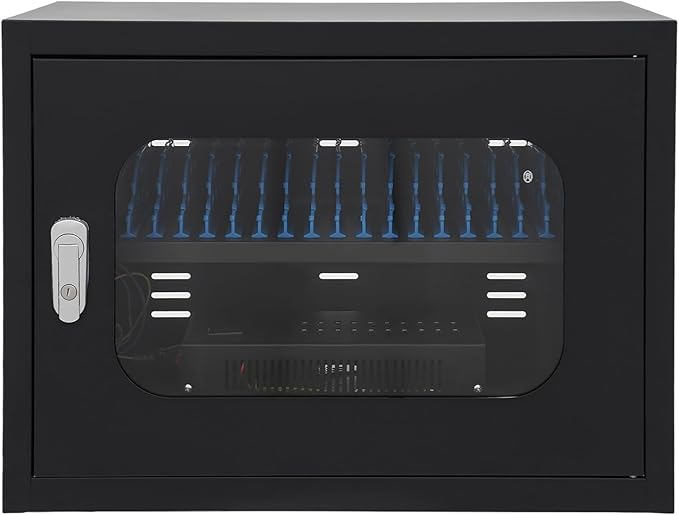 20-Port Mobile Phone Charging Station Cart - Heavy Duty Charging Cabinet for Schools & Offices, 200W Rechargeable Cellphone Locker Storage Lock Tempered Glass Door & Wheel (20-Port Black)