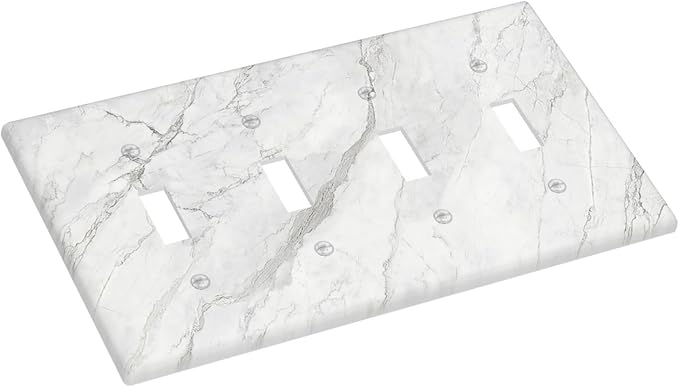 Light Switch Covers Marble Granite White And Grey Quad Toggle 4 Gang Wall Plate Electrical Faceplate Decorative Switch Plates for Home Bedroom Decor
