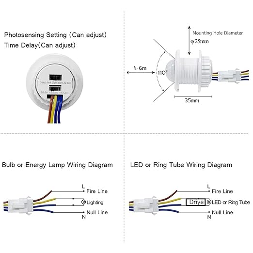Mini Motion Sensor Light Switch 110-220V PIR Sensor Smart Detection Time Delay Adjustable Infrared Induction Detector for Strip LED Ceiling Lamp