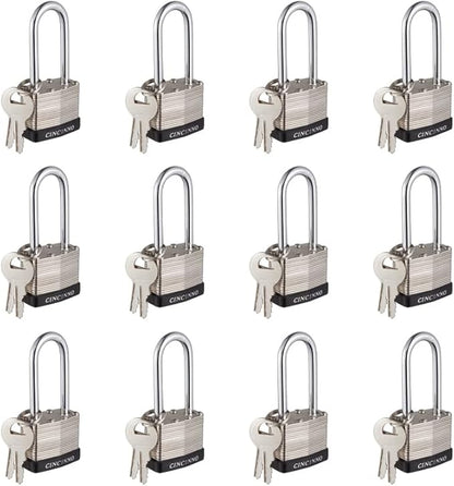 40mm Keyed Alike Nickel Plated Laminated Steel Padlock, 1-9/16" Wide Body 2-inch Long Shackle Padlocks with Keys Pack of 12