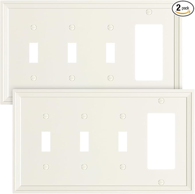 2-Pack Combo Decorator/Tripple Toggle Light Switch Cover Plate, Light Almond Modern Decorative Electrical Outlet Covers, Bamboo Fiber Wall Switch Plates and Outlet Covers