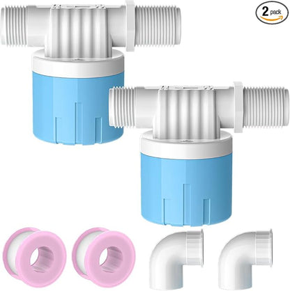2 Pack 1/2 Float Valve for Water Tank,Aquapulse Water Float Automatic Water Level Control Aqua Pluse Trough Blue Plastic Float Valve Switch for Pool,Pond,Livestock(side inner)