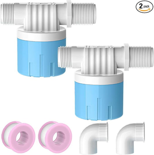 2 Pack 1/2 Float Valve for Water Tank,Aquapulse Water Float Automatic Water Level Control Aqua Pluse Trough Blue Plastic Float Valve Switch for Pool,Pond,Livestock(side inner)