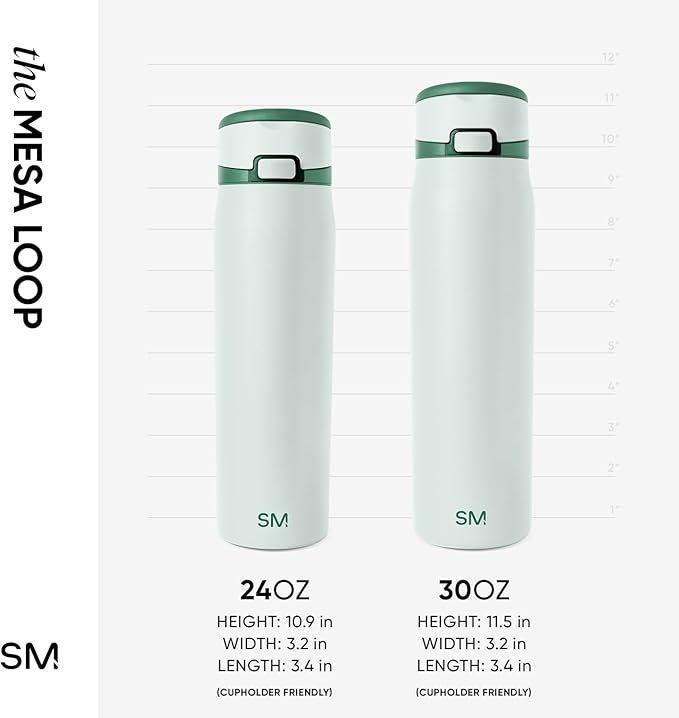 Simple Modern Mesa Loop Water Bottle with Covered Straw and Handle | 24oz Cup Holder Friendly Insulated Stainless Steel Bottles for Travel, Sports and School | Agave