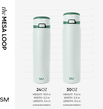 Simple Modern Mesa Loop Water Bottle with Covered Straw and Handle | 24oz Cup Holder Friendly Insulated Stainless Steel Bottles for Travel, Sports and School | Agave