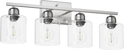 Modern Brushed Nickel 4 Light Bathroom Light Fixtures, 24 inch Vanity Lights for Bathroom with Clear Glass, Vanity Lights for Mirror Kitchen Living Room Hallway Cabinet Porch