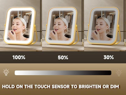 PRIMETEK Vanity Mirror with Lights, 10"x8" LED Lighted Makeup Mirror, Portable Makeup Mirror with Lights, Touch Screen, 3-Color Lighting, 5X Magnification, for Vanity Desk Tabletop, Bedroom,