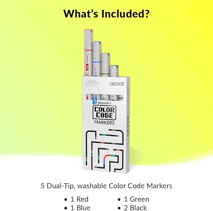 Ozobot Color Coding Markers, Color Variety for Creative STEM Education, Classroom & Home, Enhances Problem Solving & Critical Thinking Skills, Suitable for Ages 6+, Dual-Sided, 5 Pack