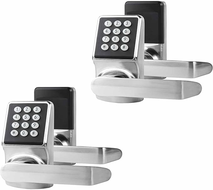 Keypad Door Lock with Handle, Digital Door Lock with Keypad Set,Keyless Entry Door Locks with Handle-IC Card and Anti-peep Password- Brushed Nickel-2PACKset