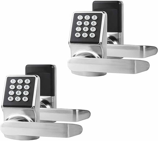Keypad Door Lock with Handle, Digital Door Lock with Keypad Set,Keyless Entry Door Locks with Handle-IC Card and Anti-peep Password- Brushed Nickel-2PACKset