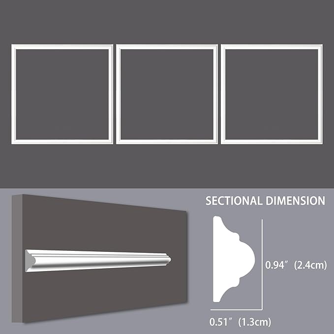 3-Frame 16" x 16" Premade Accent Wall Molding Kit, Ready-to-Assemble Wainscoting Panels, Pre-Cut Chair Rail Moulding Trim Picture Frame for Home Décor
