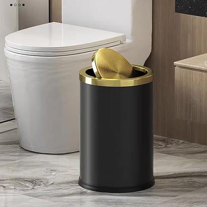 9L/2.4GAL Black Bathroom Trash Can,Gold Small Trash Can with Lid,Garbage cans for Bathroom, Hotel,Office,Lundry,Powder Room 【Perfect Christmas Gift Idea】 (ＢＬＡＣＫ)