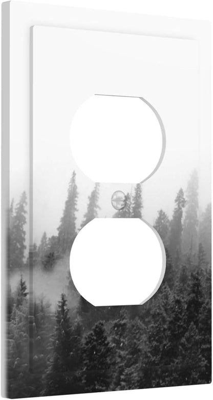 Outlet Covers Fores Black White Landscape Misty Woods 1 Gang Duplex Light Switch Cover Decorative Switch Plates Electrical Receptacle Faceplate Wall Plate For Farmhouse Cabin Decor