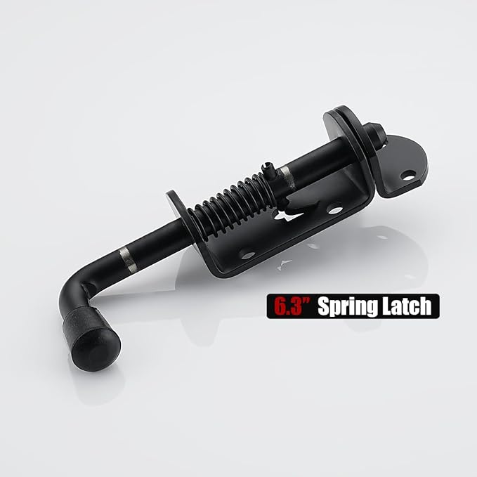 JQK Spring Loaded Barrel Bolt Latch, Heavy Duty 304 Stainless Steel Thickened 3mm Door Lock, 6.3 Inch Black, HSB410-BK-P2
