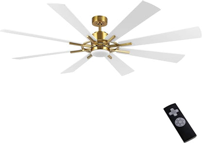 WINGBO 72" DC Ceiling Fan with Lights, Gold and White Ceiling Fan with 3 Downrods, 8 Plywood Blades, 6-Speed Reversible DC Motor, Modern Ceiling Fans Indoor for Kitchen Bedroom Living Room