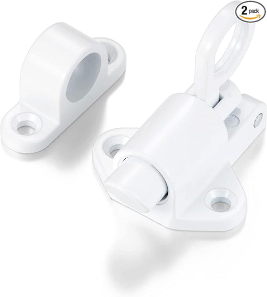 2 Packs Self-Closing Latches，White Spring Door Lock，Resilient Bolt Latch Aluminum Alloy Safety Automatic Spring Barrel Slide Door Lock with Screws,Used for Gate,Window and Cabinet etc