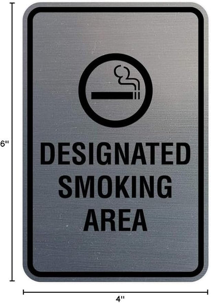 Signs ByLITA Portrait Round Designated Smoking Area Sign with Adhesive Tape, Mounts On Any Surface, Weather Resistant, Indoor/Outdoor Use (Brushed Silver) - Small