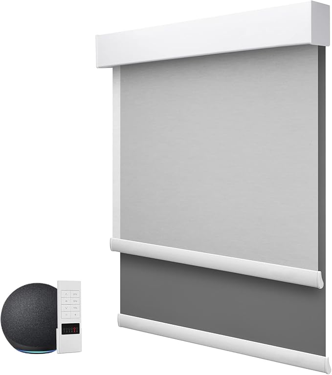 ZSTARR Motorized Day and Night Dual Smart Blind for Window with Valance Rechargeable Motor,Blackout Roller Shade Custom Size,with Valance Suitable for Home,Office (Full Blackout Dark Grey)