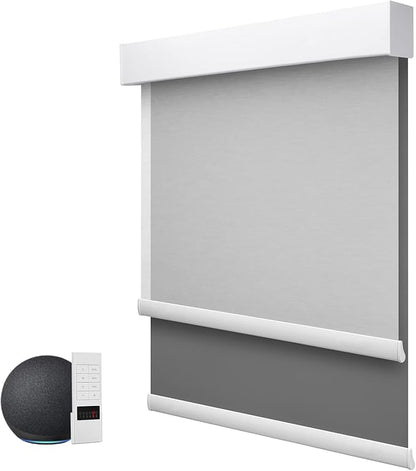 ZSTARR Motorized Day and Night Dual Smart Blind for Window with Valance Rechargeable Motor,Blackout Roller Shade Custom Size,with Valance Suitable for Home,Office (Full Blackout Dark Grey)