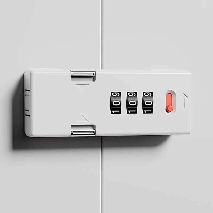 Cabinet Lock，Barn Door Latches,3-Digit Combination Security Locks,Combination Security Lock,for Office File Cabinet,Drawers,Locker,Small Door,Cupboard (1, White_180 Degree)