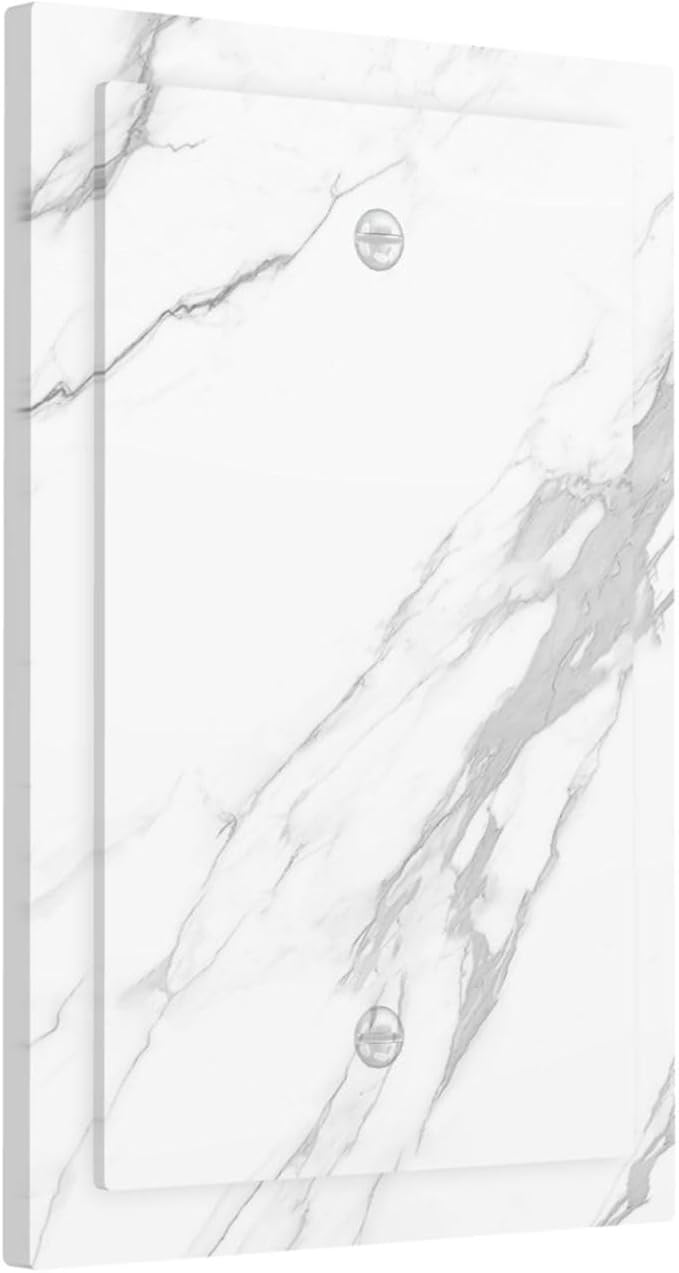 Light Switch Cover Plate Modern White Gray Marble 1 Gang No Device Blank Electrical Wall Plates Faceplate Decorative Switch Plate for living Room Bathroom Decor