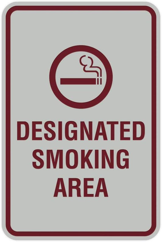 Signs ByLITA Portrait Round Designated Smoking Area Sign with Adhesive Tape, Mounts On Any Surface, Weather Resistant, Indoor/Outdoor Use (Light Grey/Burgundy) - Small 2 Pack