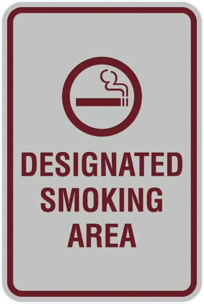Signs ByLITA Portrait Round Designated Smoking Area Sign with Adhesive Tape, Mounts On Any Surface, Weather Resistant, Indoor/Outdoor Use (Light Grey/Burgundy) - Large 2 Pack